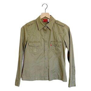 LEVI’S Women's Long Sleeve Buttondown Shirt Small S Utility Army Green Olive Y2K